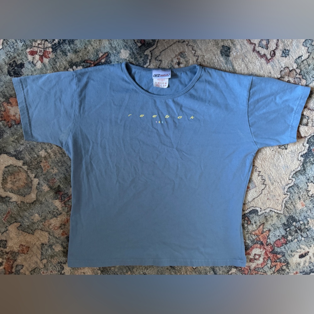 Cropped Blue Vintage Reebok Short Sleeve Baby Tee